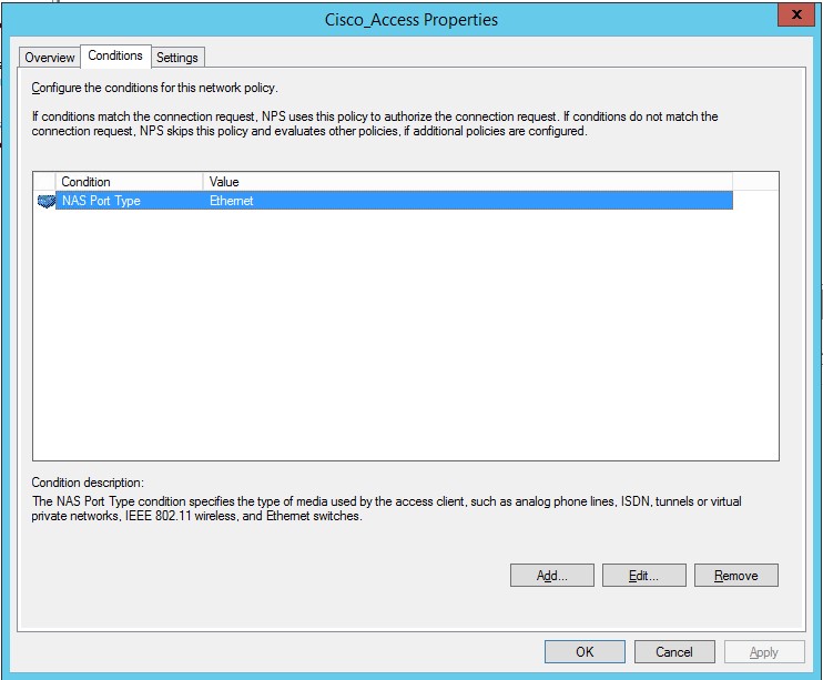 Cisco 802.1x + Windows 2012R2 NPS