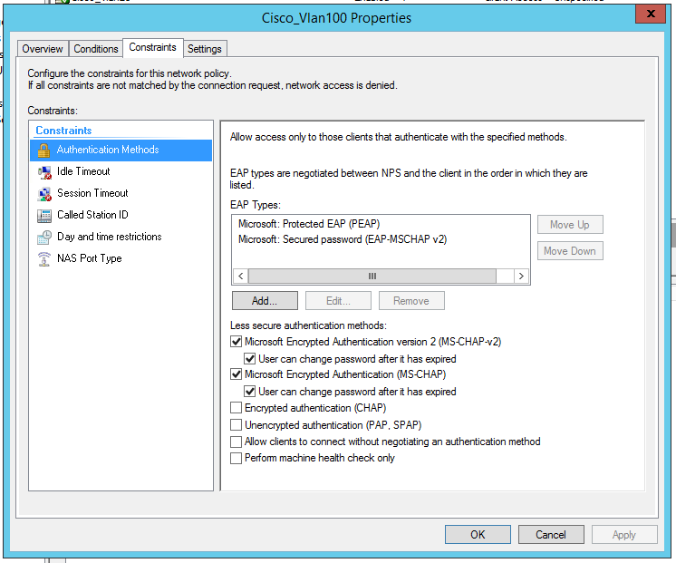 Cisco 802.1x + Windows 2012R2 NPS